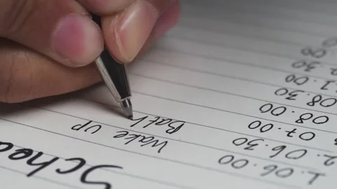 Close up of write a daily activity schedule in a book Stock Footage 276826574