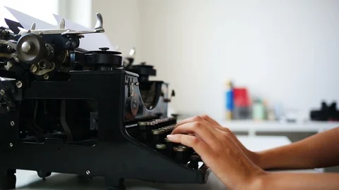 Close up of writer prints on retro typing machine Stock Footage 94583768