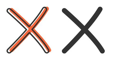 Close, wrong, cross sing red and black icons isolated in white background. Stockillustratie