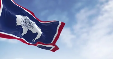 Close-up of Wyoming state flag waving in the wind Stock Footage 269355433