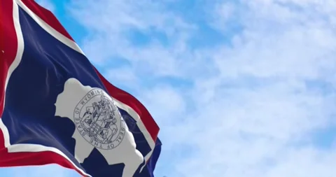 Close-up of Wyoming state flag waving in the wind Stock Footage 276224574
