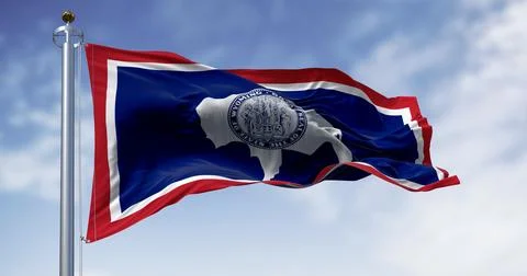 Close-up of Wyoming state flag waving in the wind Stock Illustration