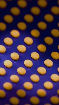 Close-up yellow 3d brain models on blue reflective surface pattern.. Stock Photos