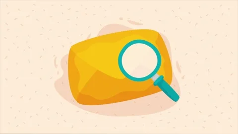 Close up on yellow envelope with magnifying glass showing digital search fo.. Stockbeeldmateriaal 338315002