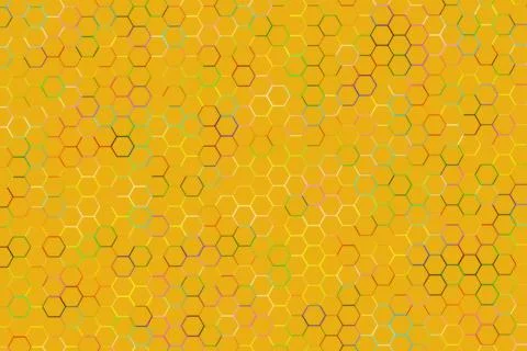 Close-up of yellow honeycomb structure with hexagon cells Illustrazione stock