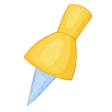 Close up of a yellow pushpin. Colored bright sketch. Stock Illustration