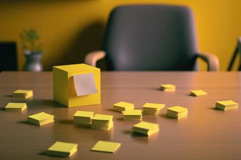 Close-up of yellow sticky notes on a desk Stock Illustration