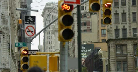 Close Up of Yellow Traffic Lights Glowing Red  Stock Footage 111868871