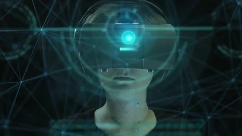 Close-up of a young boy wearing augmented reality virtual reality glasses Stock-Footage 147456490