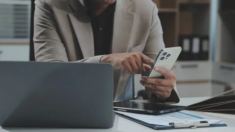 Close up young businessman analyzing project statistics working on computer.. Stock Footage 276197976