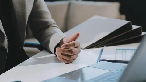 Close up young businessman analyzing project statistics working on computer.. Stock Footage 276326821