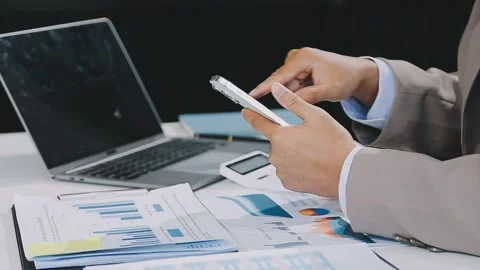 Close up young businessman analyzing project statistics working on computer.. Stock Footage 276326844