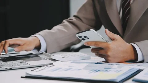 Close up young businessman analyzing project statistics working on computer.. Stock Footage 276326845