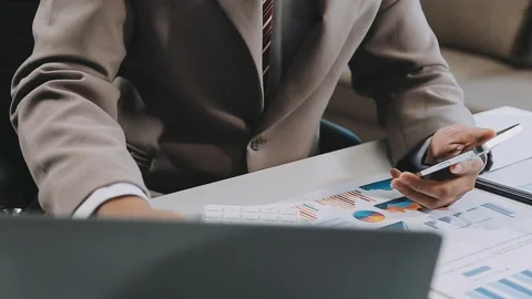 Close up young businessman analyzing project statistics working on computer.. Stock Footage 276326848