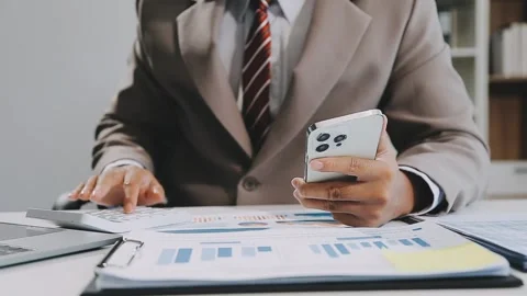 Close up young businessman analyzing project statistics working on computer.. Stock Footage 276326849