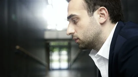 Close up of young businessman waiting for interview Stock Footage 42137568