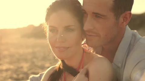 Close up of young couple on beach in sunset. Stock Footage 43662410