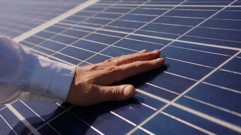 Close up of a young engineer hand is checking the operation of sun and Stock Footage 154024625
