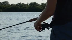 close up of teenager boy with a fishing , Stock Video