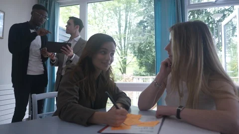 Close up young group of start up working at home happy Stock Footage 89921798