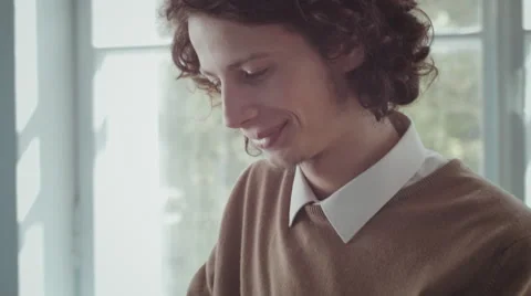 Close Up Of Young Handsome Man Student Using Laptop In University Stock Footage 67104130