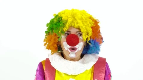 Close-up of young hilarious clown making funny faces 库存影片 70281835