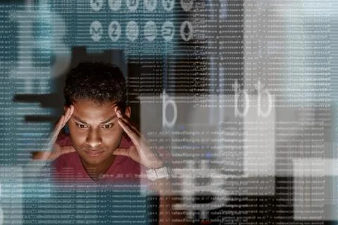 Close-up of young indian programmer thinking how to get more cryptocurrency Stock Photos