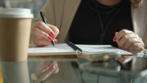 Close-up young lady freelance focus mobile phone chat with colleagues work Stock Footage 276847777