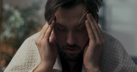 Close-up of young man with beard and black hair. The brunette has severe Stock Footage 218330660