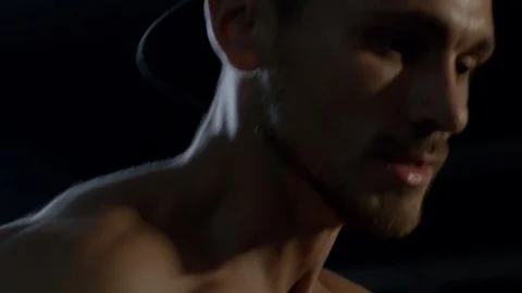 Close Up Of A Young Man During The Boxing Training On The Dark Background Video stock 112599904