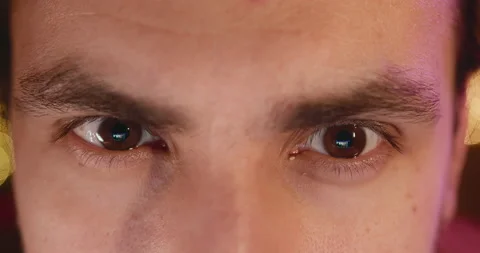 Close-up of a young man, eyes look at the monitor, work with a computer, laptop Stock Footage 204068686