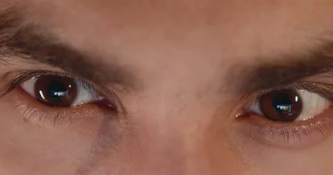 Close-up of a young man, eyes look at the monitor, work with a computer, laptop Stock Footage 210548304
