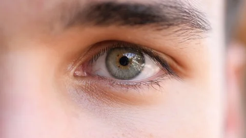 Close-up of young man green eye Stock Footage