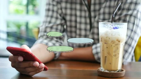 Close up of young man hands chat by typing text on mobile phone screen Stock Footage 133630327