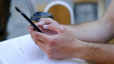 Close up of young man hands typing text massage Stock Footage 112362464