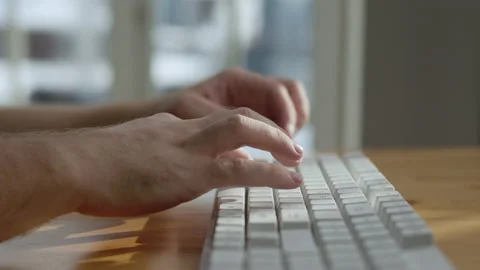 Close-up Young Man Student Typing Work on Computer Keyboard in Home Office 4k Stock Footage 166857479