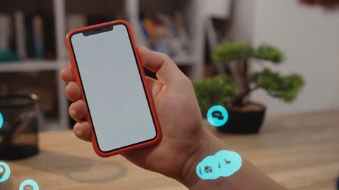 Close up of young man using smartphone with blue animation сloud technology Stock Footage 126801011