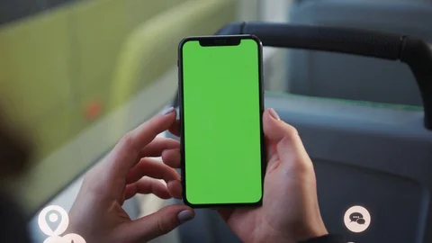 Close up of young man using smartphone with green screen on tram white animation Stock Footage 126804767