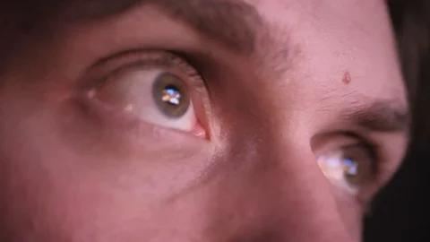 Close-up of a young man's eyes looking at screen in a deep night. Young man Video stock 128435229