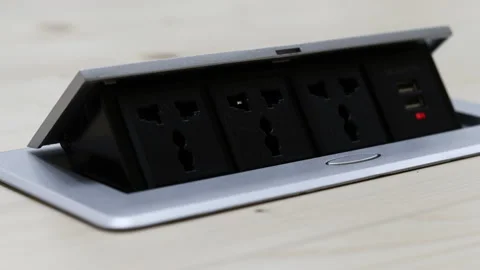 Close up young man's hand pressing button, Man's hand held the plug into the Stock Footage 143894404