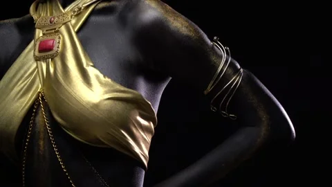Close up of young model with black and gold body art and makeup posing, 4k Stock Footage 138139207