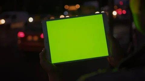 Close-up of young person with horizontal tablet computer chroma key mock-up Stock Footage 117563417