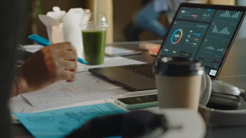 Close up young team of engineers developing software app using digital laptop Stock Footage 96907632