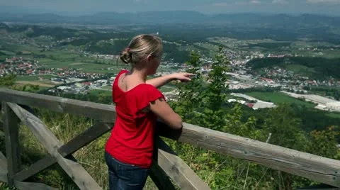 Close up of young tourists enjoying the view from hill Stock Footage 28981122