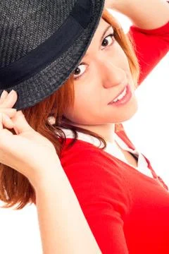 Close up of young woman with hat Stock Photos