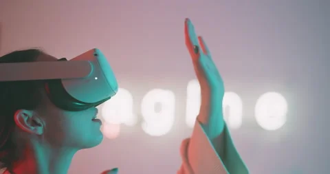 Close up of a young woman using virtual reality headset Stock Footage 201114582