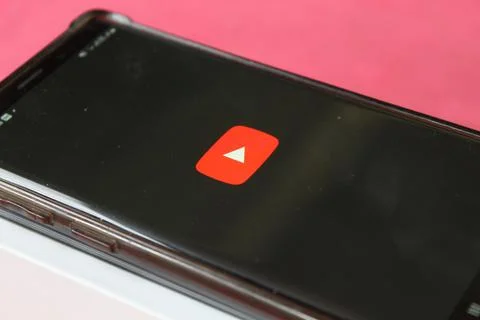 Close up of YouTube application is loading on a Android device Stock Photos