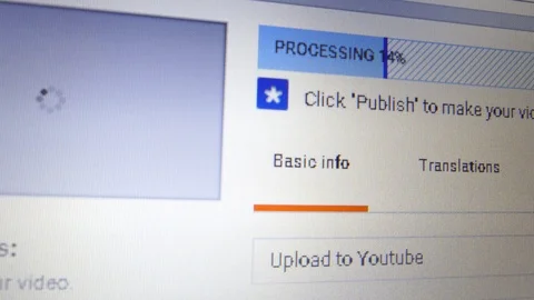 Close up Youtube upload screen with progress bar (time lapse) Stock Footage 103855987