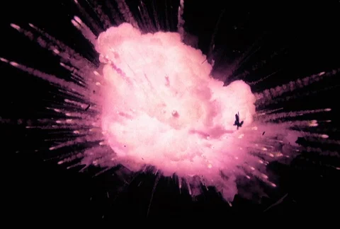 Close-up zero gravity smoke-filled explosion with debris Stock Footage 86915188