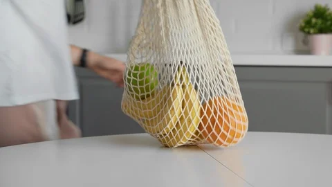 Close up of Zero waste home and eco bag. Eco Shopping. Reusable grocery bags Stock Footage 127909599